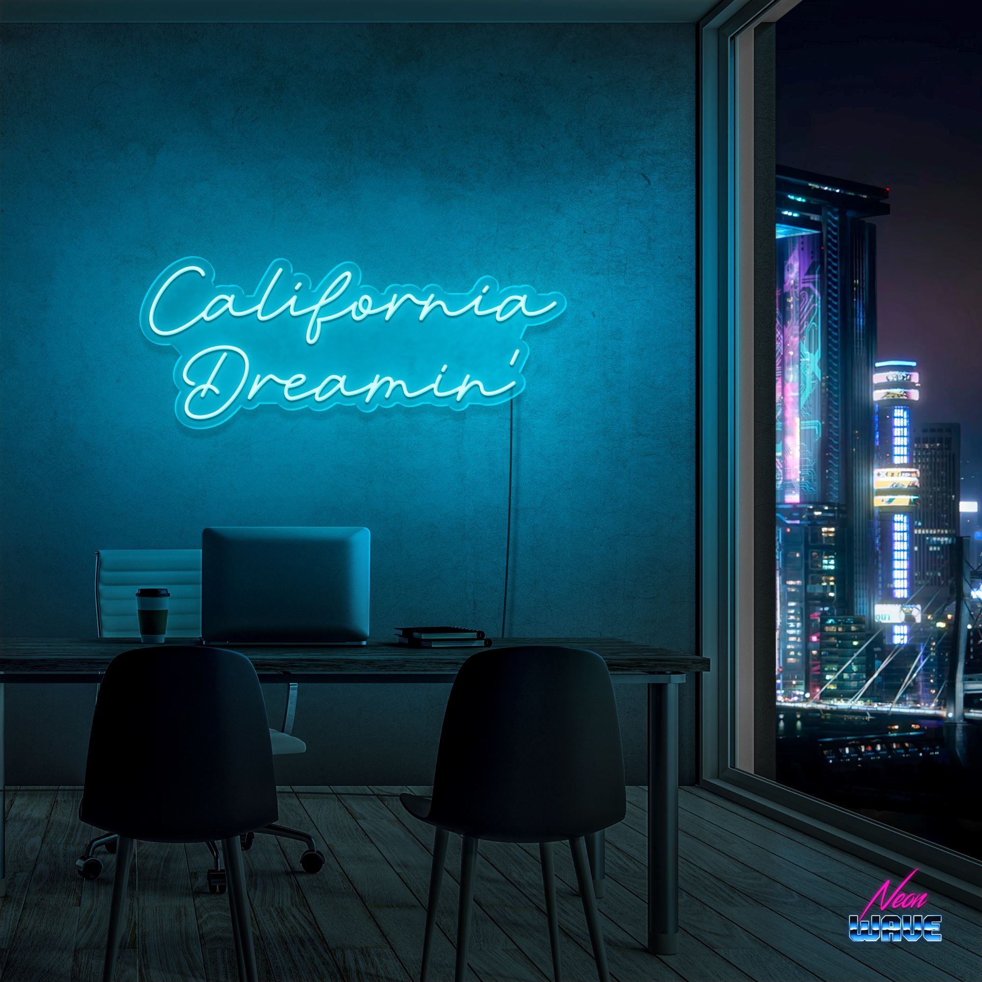 California Dreamin' Neon Sign Neonwave.ch 75cm Hellblau 