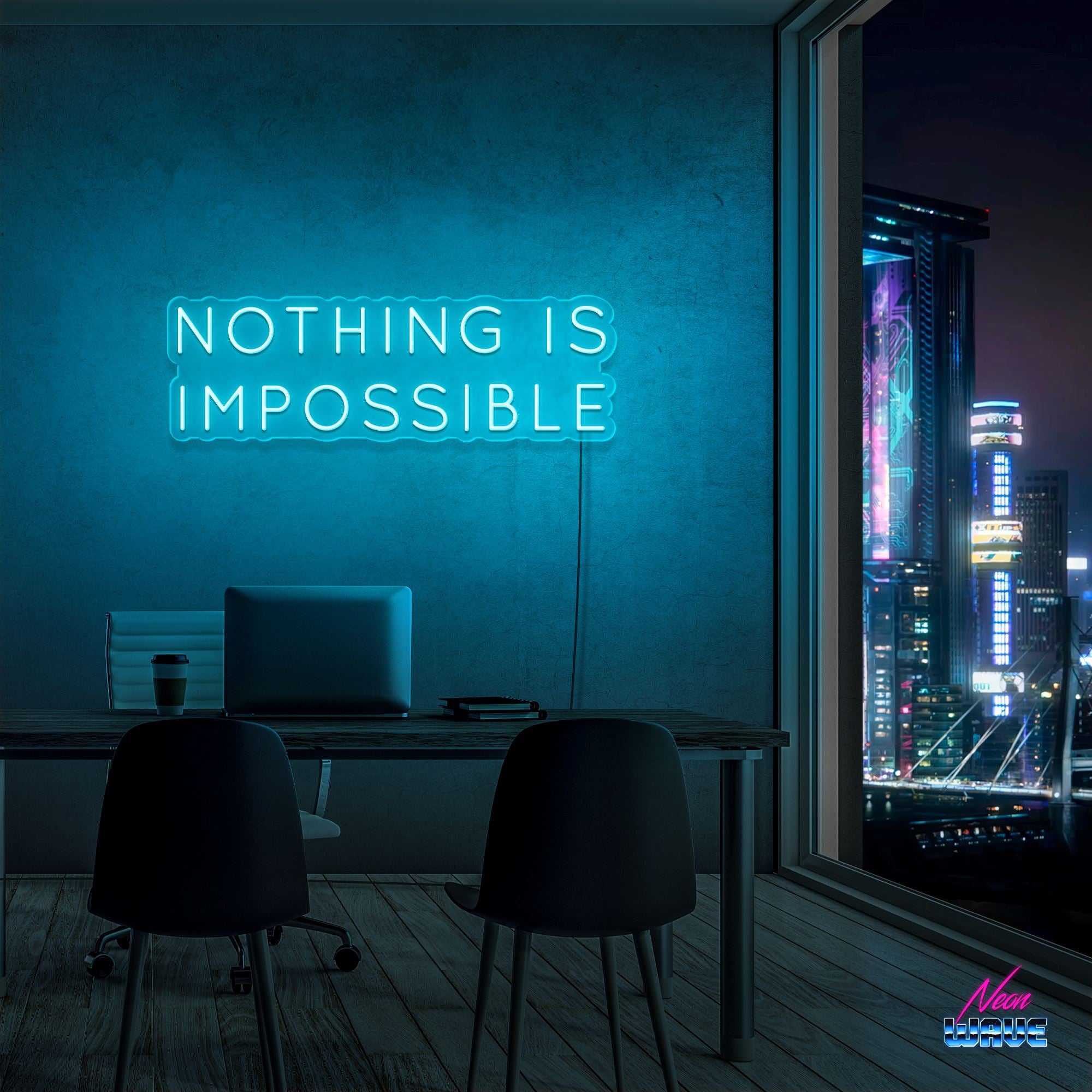 NOTHING IS IMPOSSIBLE Neon Sign Neonwave.ch 50cm Hellblau 