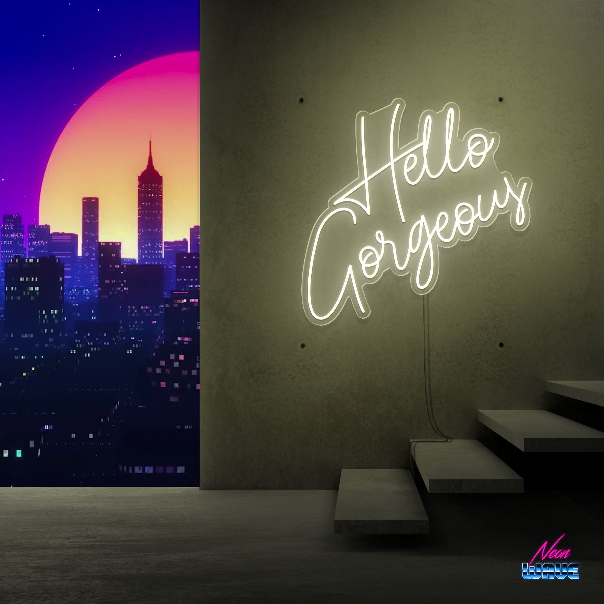 HELLO GORGEOUS Neon Sign Neonwave.ch 75cm Warmweiss 