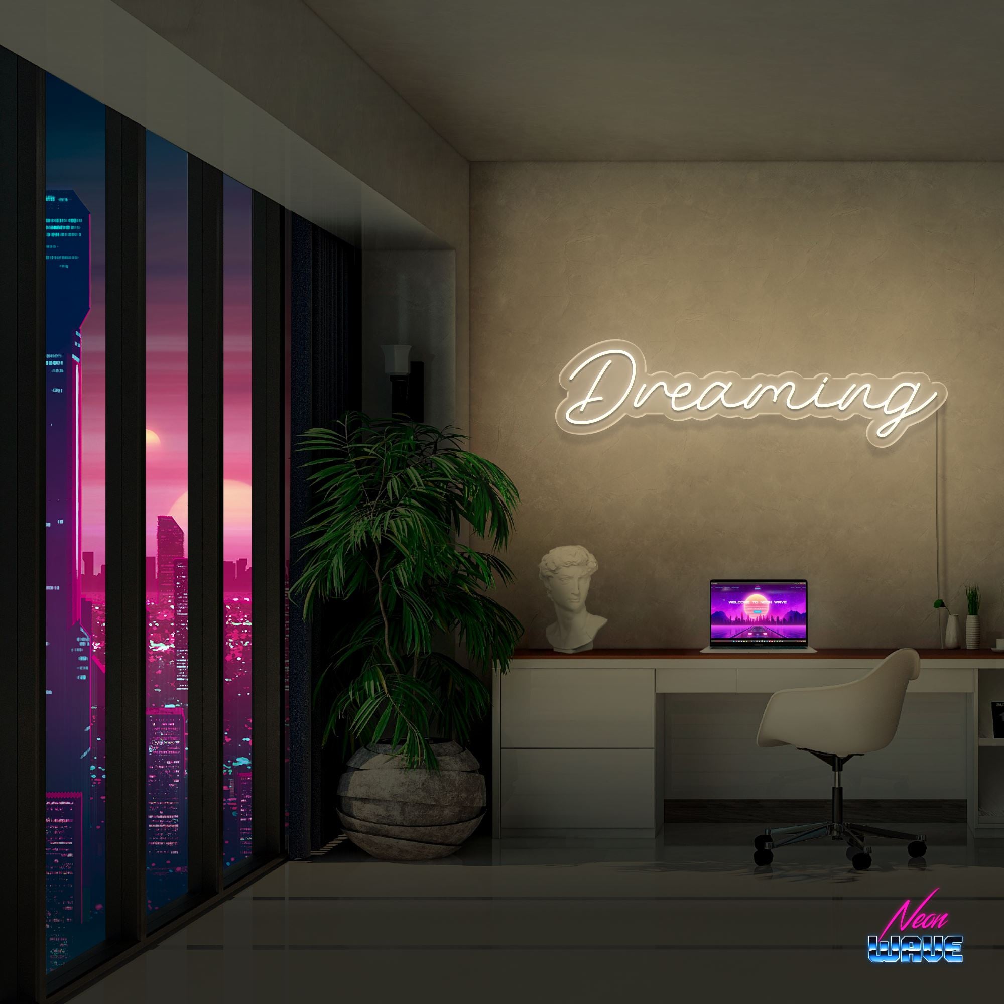 DREAMING Neon Sign Neonwave.ch 75cm Warmweiss 