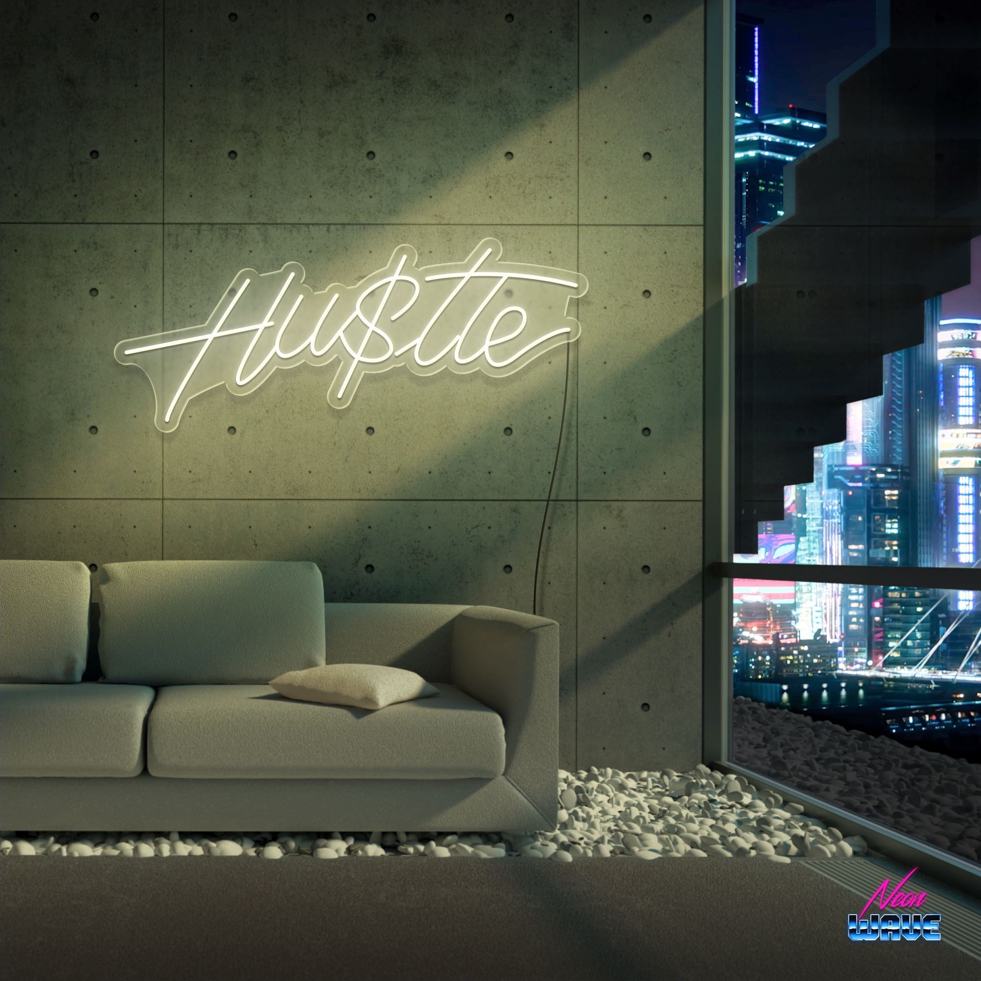 HUSTLE IS REAL Neon Sign Neonwave.ch 50cm Warmweiss 