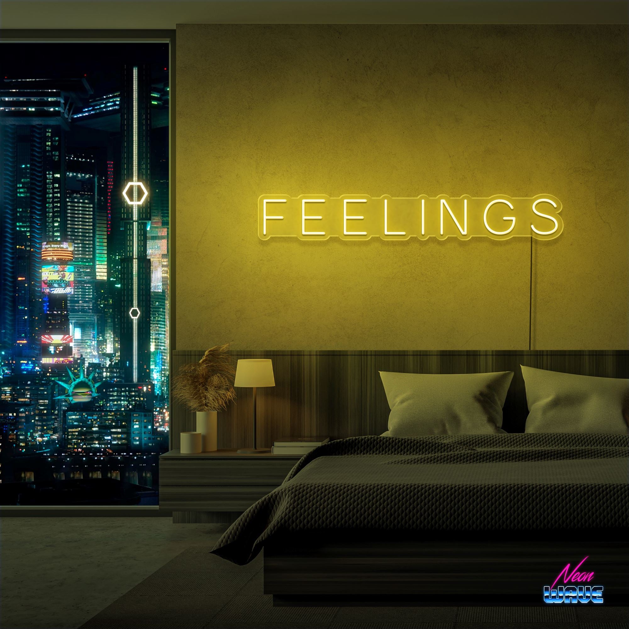 Feelings Neon Sign Neonwave.ch 50cm Gelb 