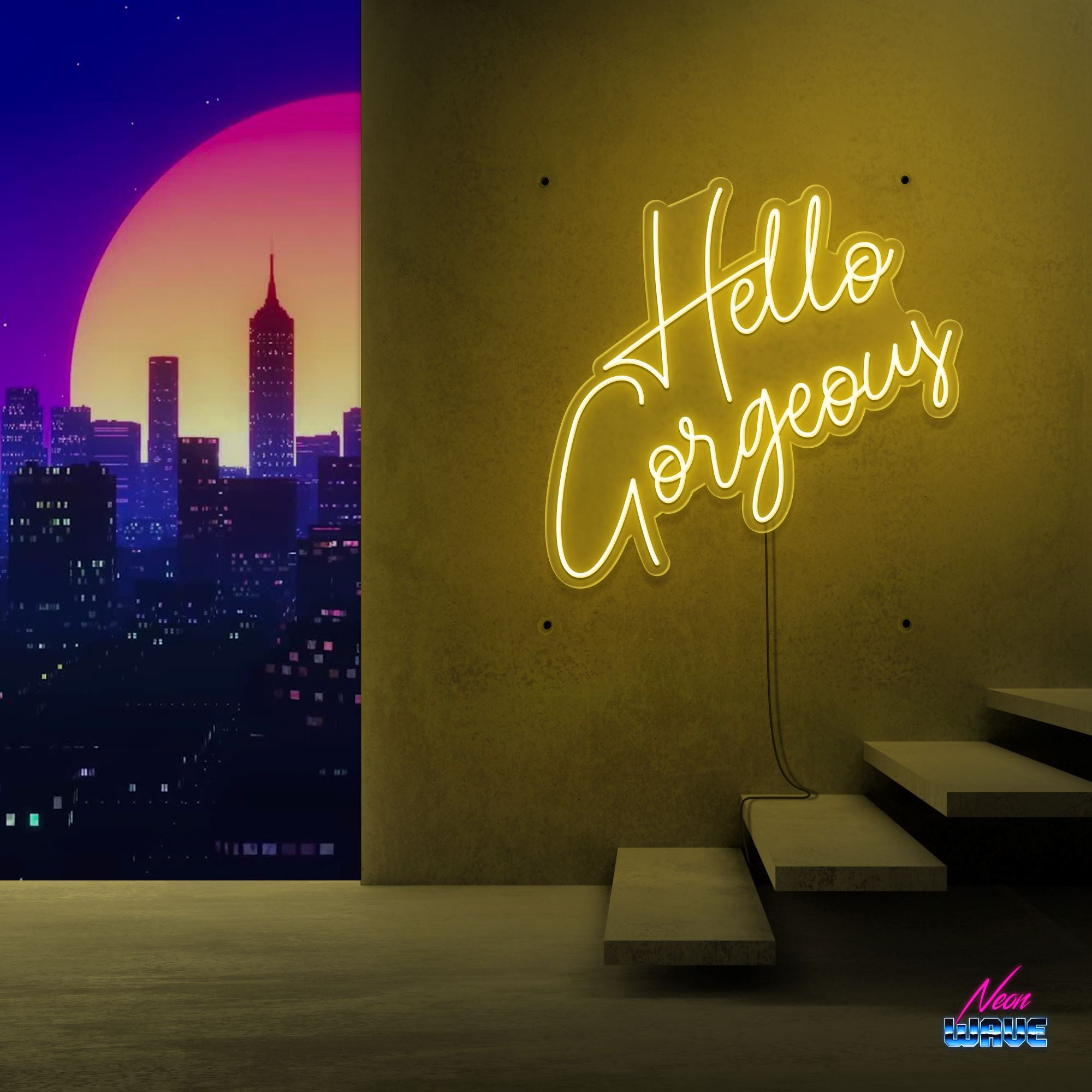 HELLO GORGEOUS Neon Sign Neonwave.ch 75cm Gelb 