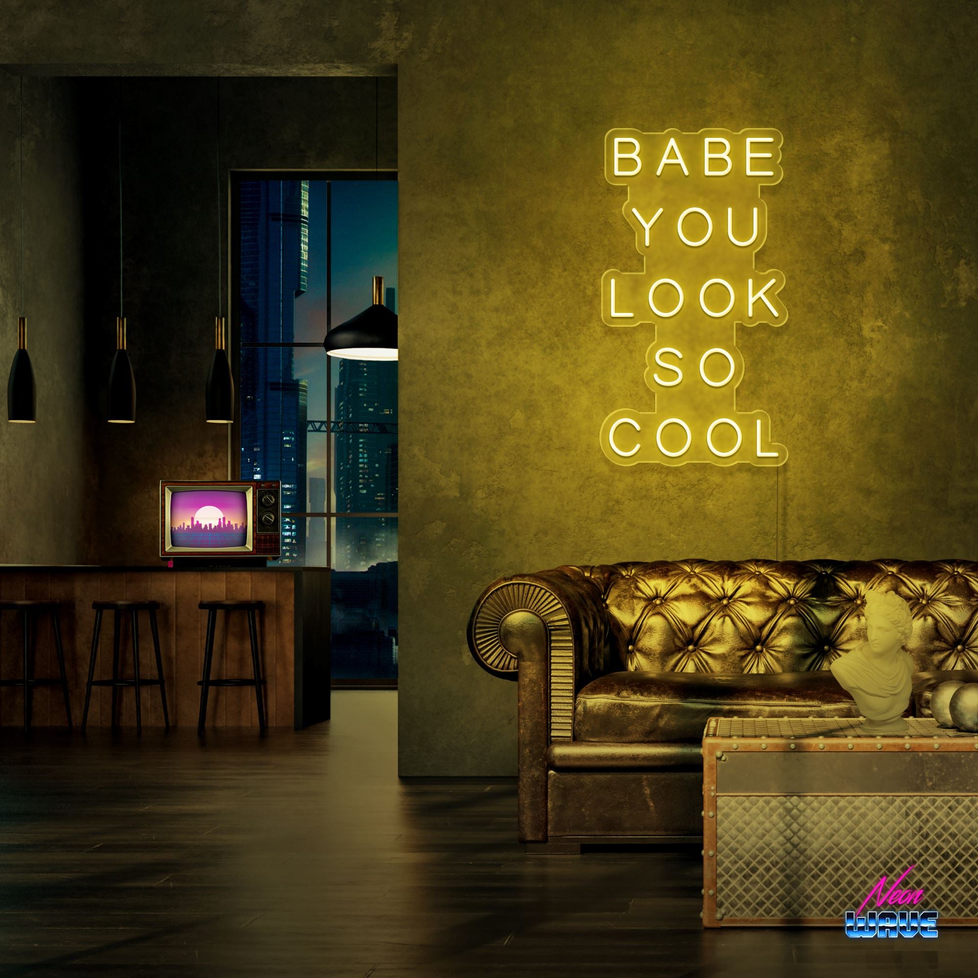 Babe You Look So Cool Neon Sign Neonwave.ch 50cm Gelb 