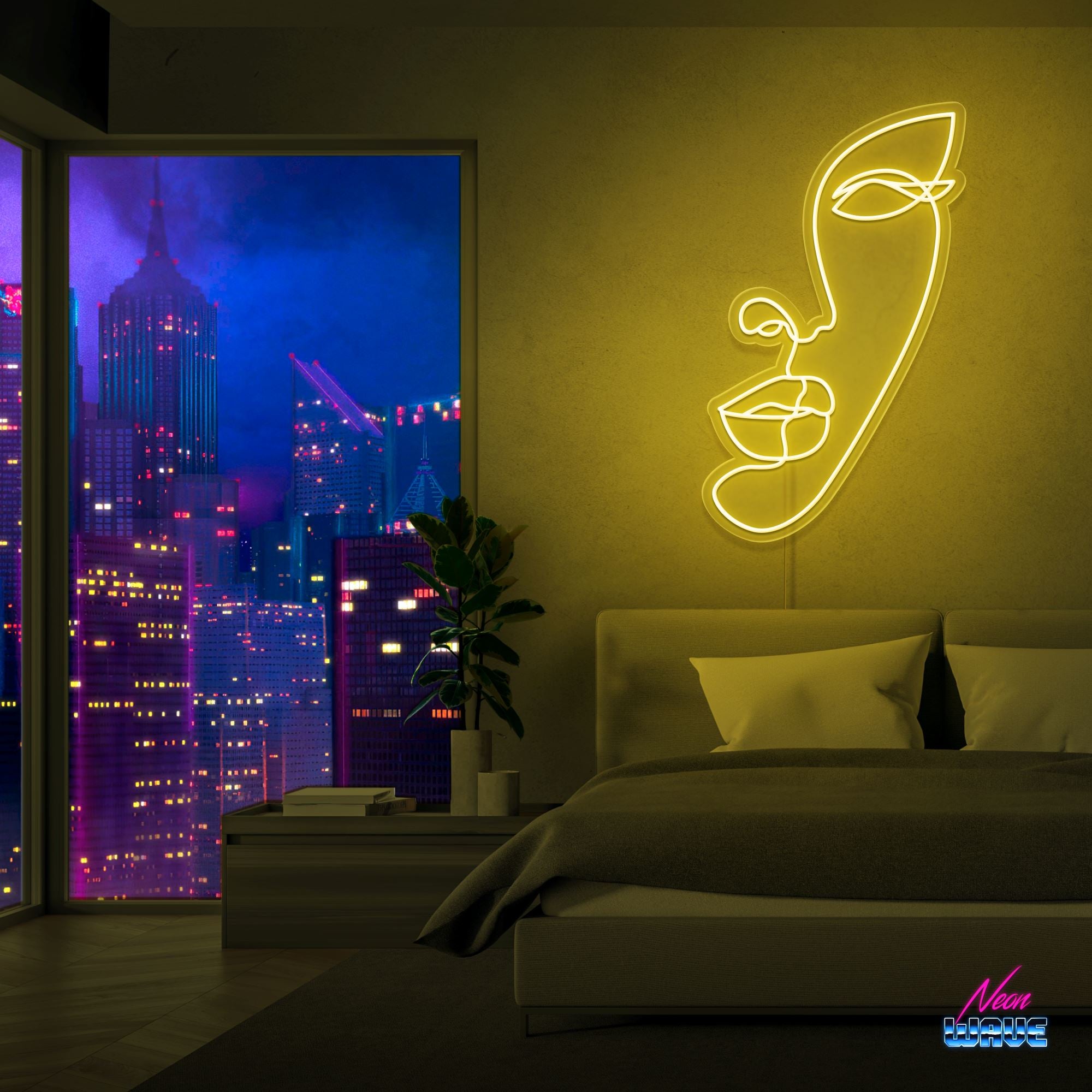 Half face Silhouette Neon Sign Neonwave.ch 75 cm Gelb 