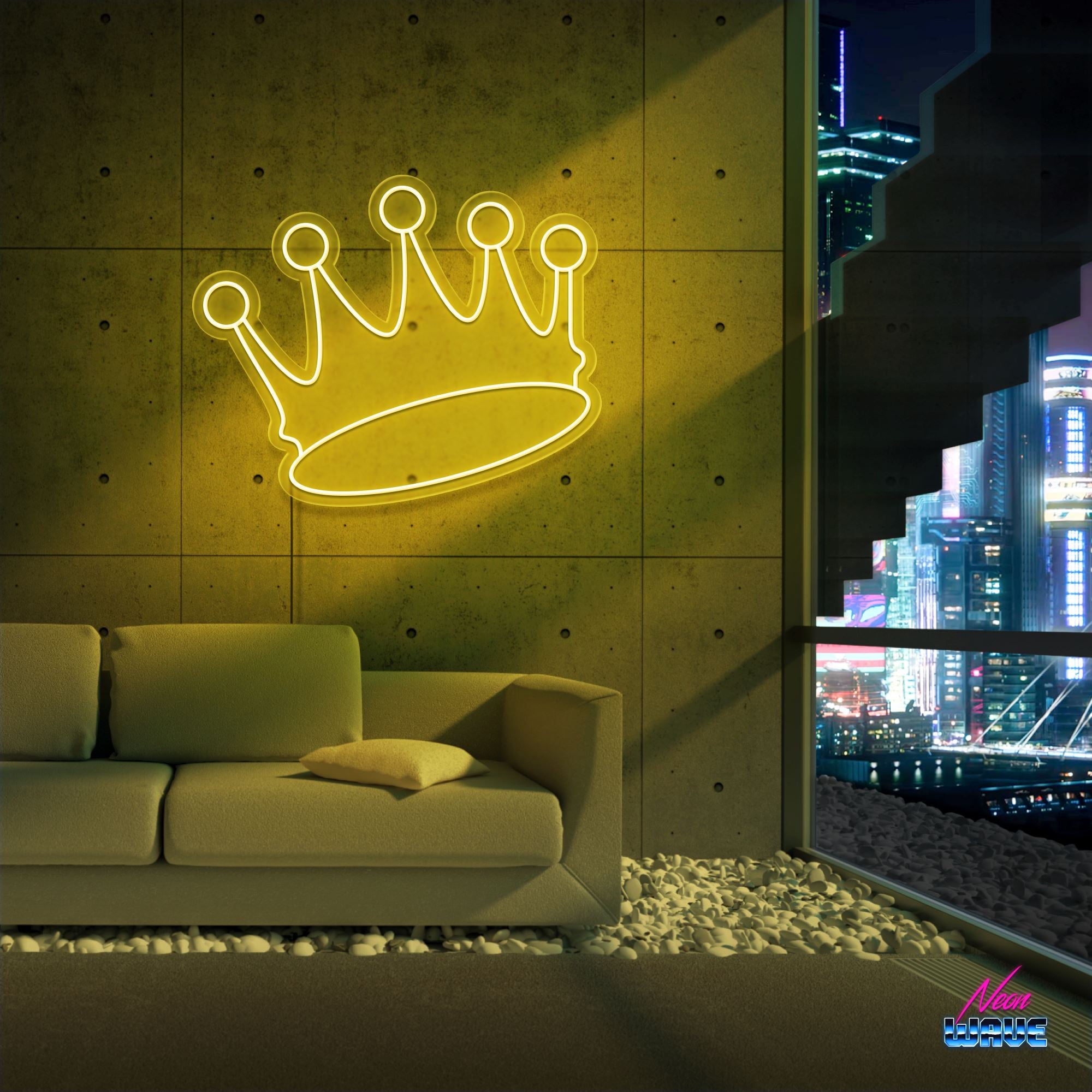 Crown ♕ Neon Sign Neonwave.ch 50cm Gelb 