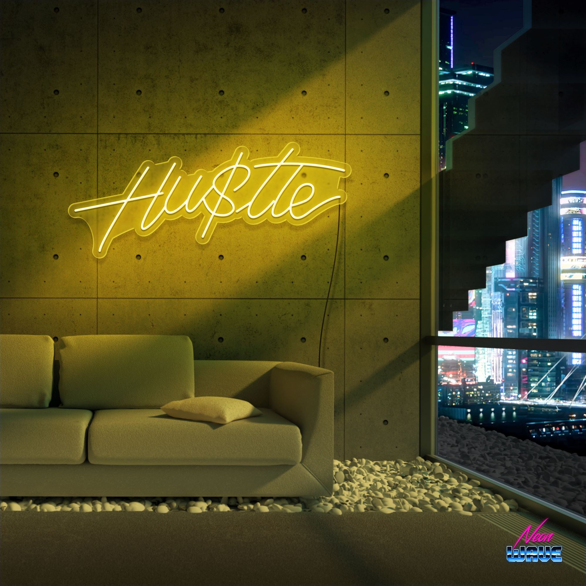 HUSTLE IS REAL Neon Sign Neonwave.ch 50cm Gelb 