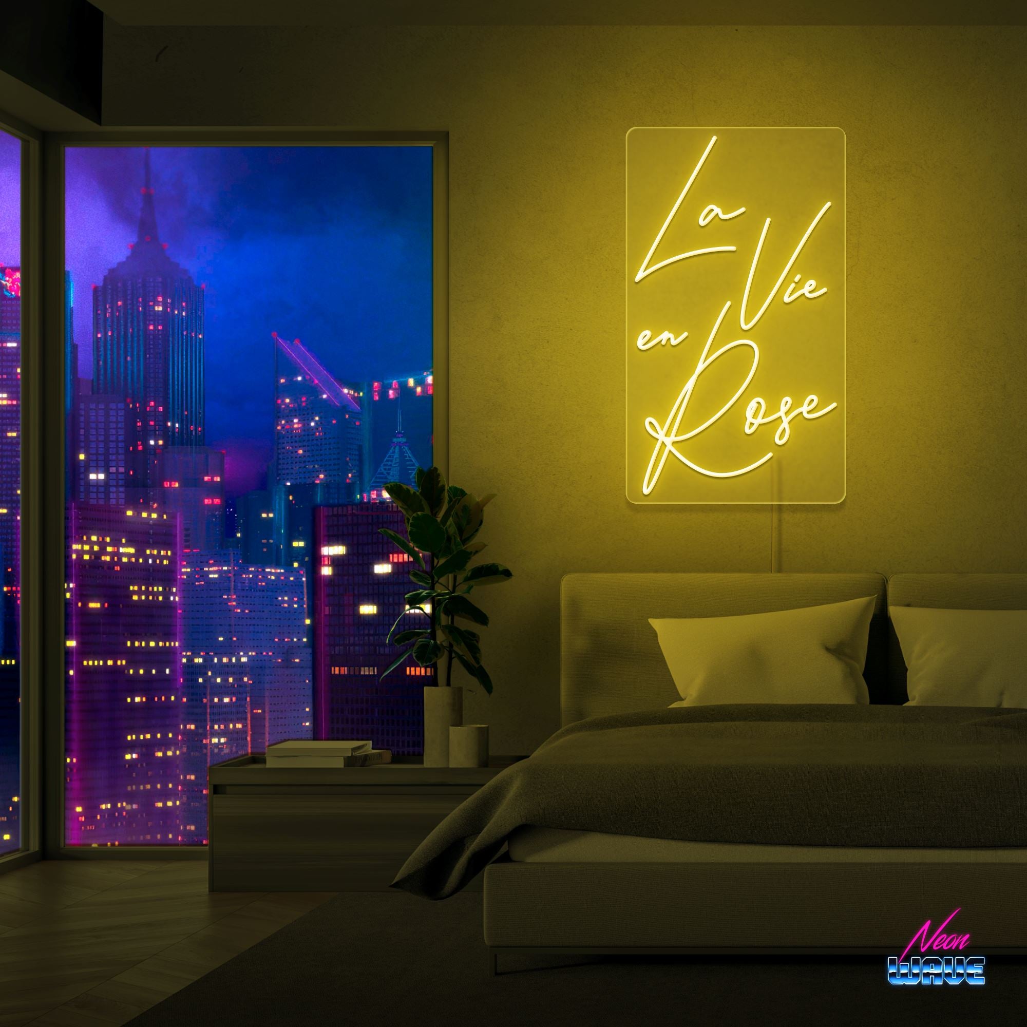 La Vie en Rose Neon Sign Neonwave.ch 100 cm Gelb 