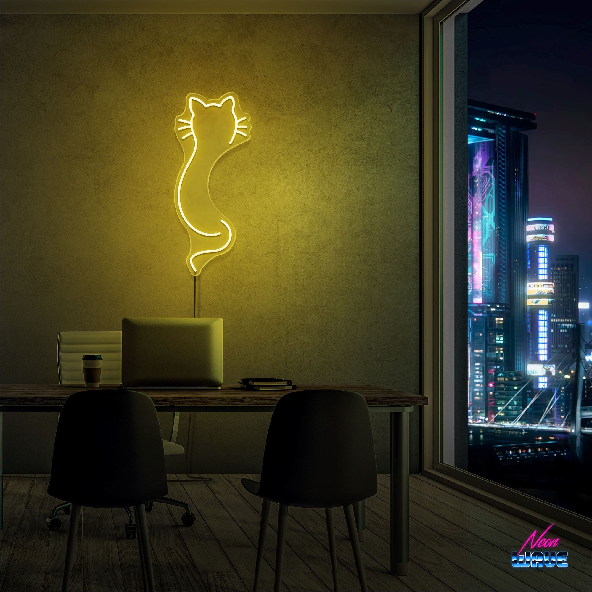 Cat Neon Sign Neonwave.ch 50cm Gelb 